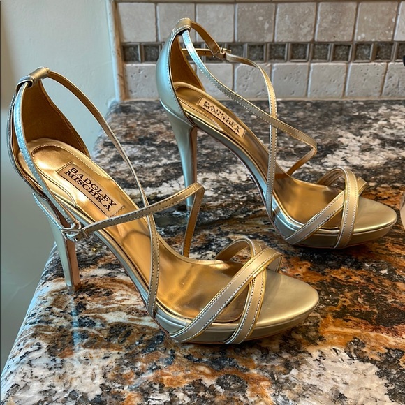 Badgley Mischka Women's Gold Strappy Heels - Picture 2 of 5